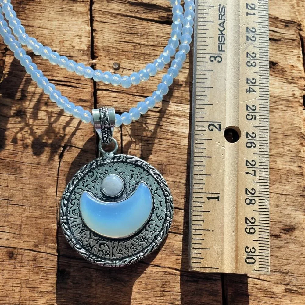 MOON Opalite Sterling Silver overlay Beaded Pendant Necklace - Picture 3 of 3